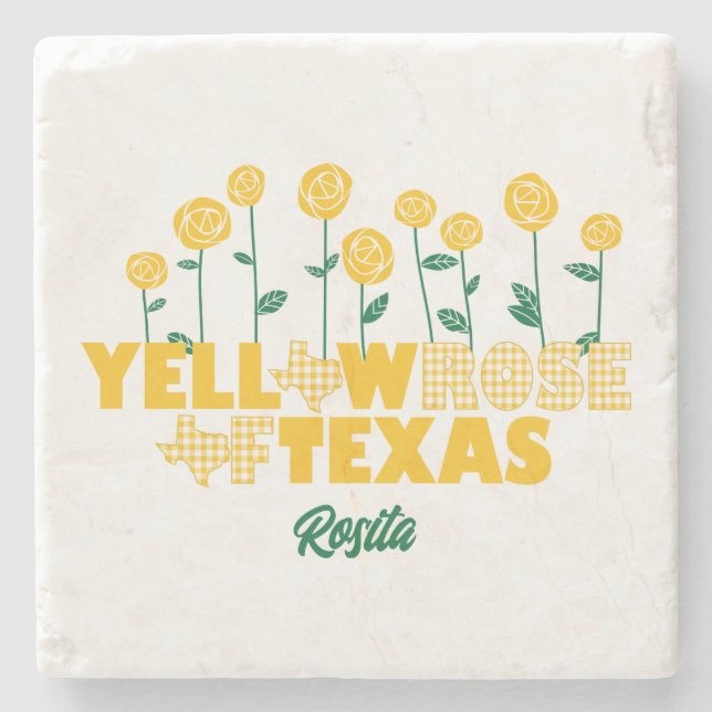 Posavasos De Piedra Rosa amarilla de Texas - Jardín Rosa (Anverso)