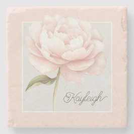 Posavasos De Piedra Rosa Blanca Bonita Flor Personalizada