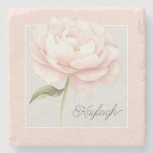 Posavasos De Piedra Rosa Blanca Bonita Flor Personalizada