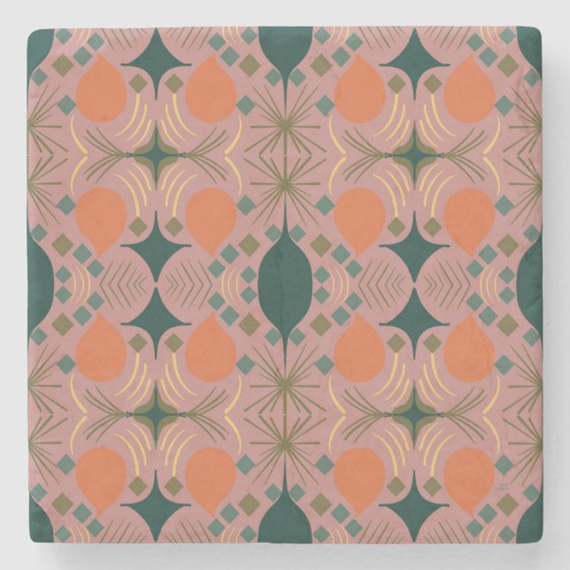 Posavasos De Piedra Rosa de diamante geométrico Boho (Anverso)