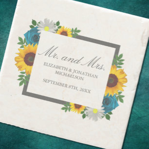 Posavasos De Piedra Rosa de girasol Daisy Floral Boda