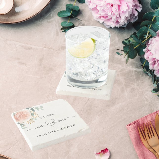 Posavasos De Piedra Rosa de la flor de oro mr mrs boda (Subido por el creador)