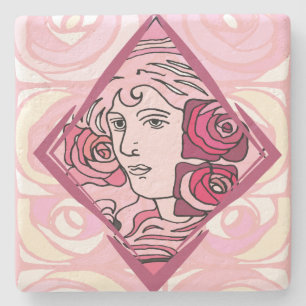 Posavasos De Piedra Rosa elegante de Art Nouveau