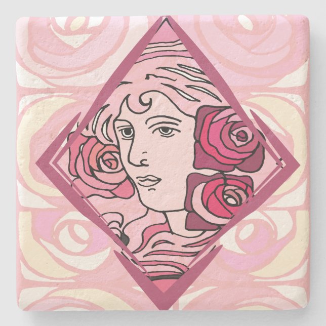 Posavasos De Piedra Rosa elegante de Art Nouveau (Anverso)