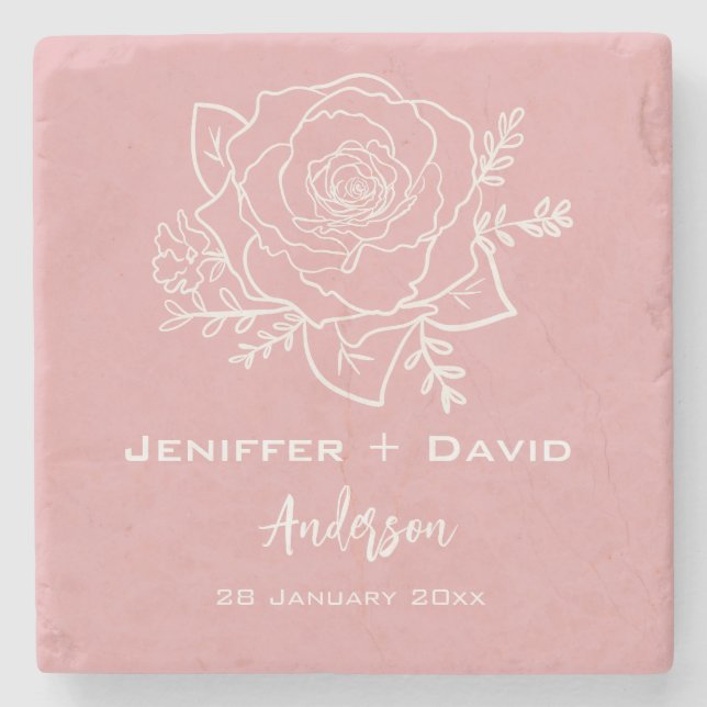 Posavasos De Piedra Rosa Esbozo Boda personalizado/ ducha de novia (Anverso)