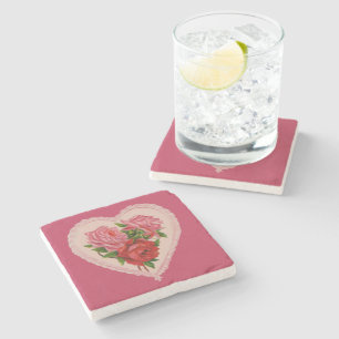 Posavasos De Piedra Rosa Magenta Vintage Heart Valentine