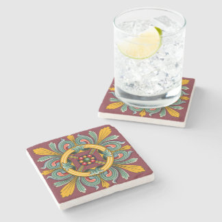 Posavasos De Piedra Rosa oscuro diseño de mosaico victoriano
