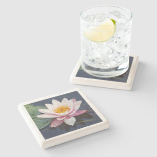 POSAVASOS DE PIEDRA "ROSA PALROSA, LOTUS BLOSSOM COMPLETAMENTE ABIERTO