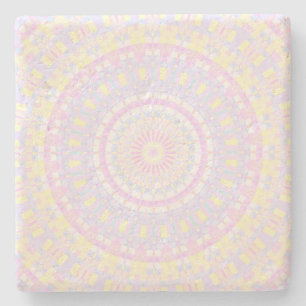 Posavasos De Piedra Rosa Pastel, Amarillo, Kaleidoscopio Azul