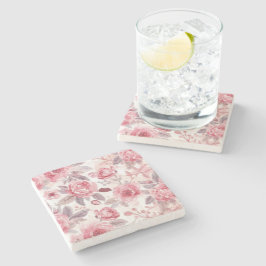 Posavasos De Piedra Rosa Peonía Rosa Acuarela Floral Jardín