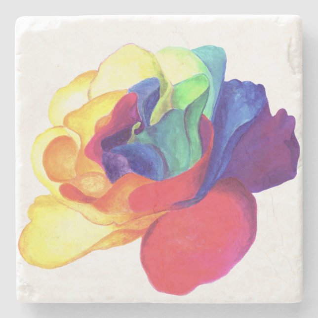 Posavasos De Piedra Rosa pintado de arcoiris (Anverso)