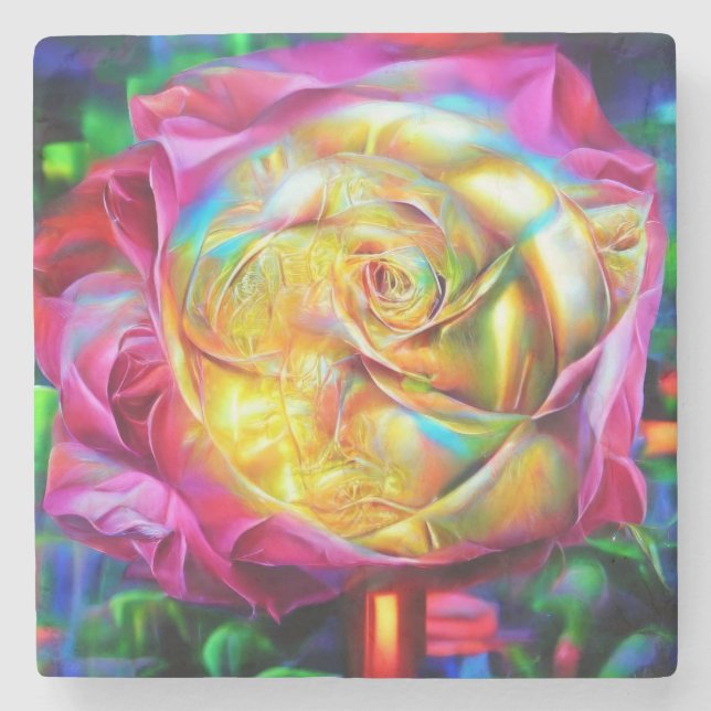 Posavasos De Piedra Rosa psicodélico arcoiris (Anverso)