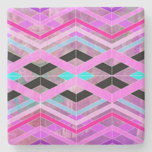 Posavasos De Piedra Rosa púrpura y rayas geométricas cruzadas acuática