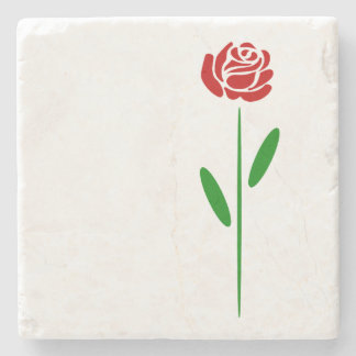 Posavasos De Piedra Rosa roja única Art Deco con hojas y tallo verdes