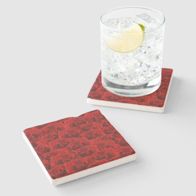 Posavasos De Piedra Rosa Rojo Romántico (Lateral)