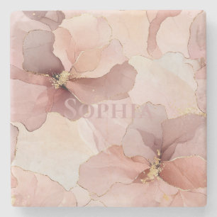 Posavasos De Piedra Rosa romántico Rubor Floral de oro rosa