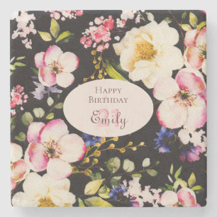 Posavasos De Piedra Rosa rosa y amarillo color de agua en negro, cumpl