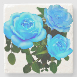 Posavasos De Piedra Rosas azul teal elegantes flores azules florales a