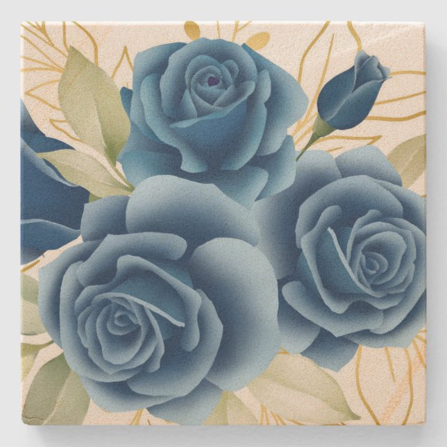 Posavasos De Piedra Rosas azules (Anverso)