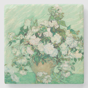 Posavasos De Piedra Rosas Blancas de Van Gogh - Arte Floral Mint Vinta