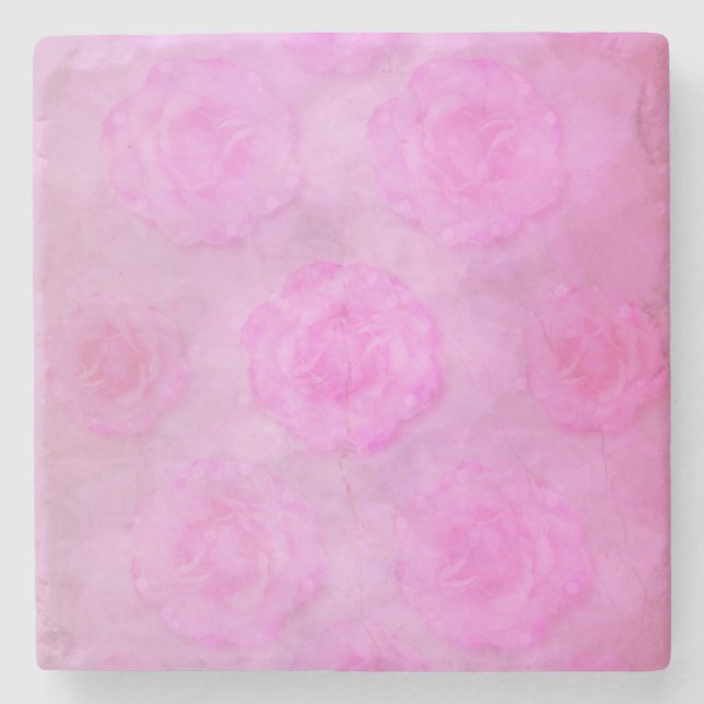 Posavasos De Piedra Rosas de acuarela PINK (Anverso)