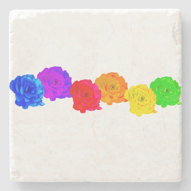 Posavasos De Piedra Rosas del arcoiris (Anverso)