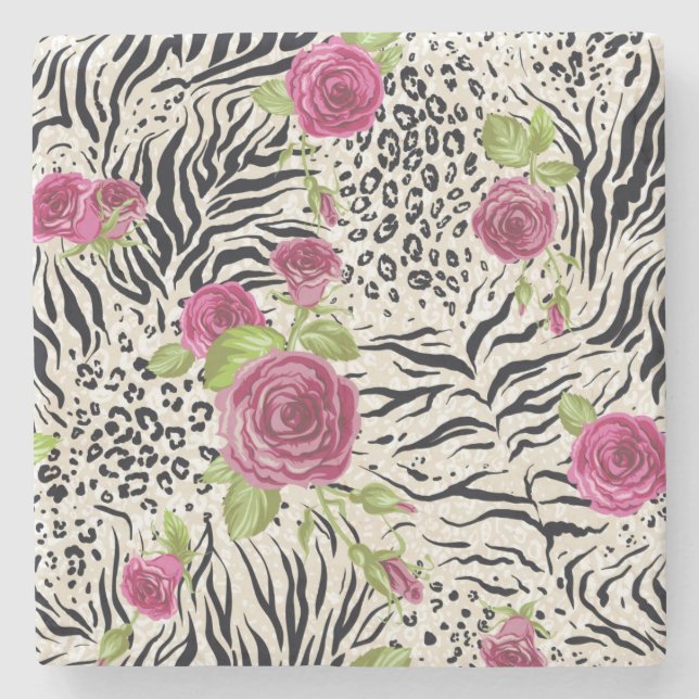 Posavasos De Piedra Rosas en el modelo animal (Anverso)