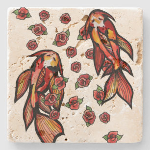 Posavasos De Piedra Rosas florales rojos de Koi pond amantes de la nat