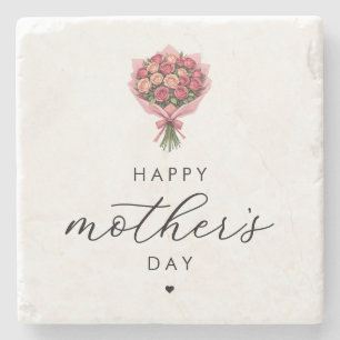 Posavasos De Piedra Rosas Flores Bouquet Feliz Día de la Madre Elegant