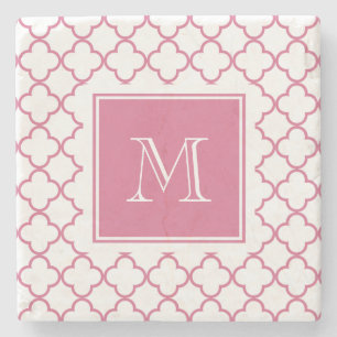 Posavasos De Piedra Rosas fuertes Quatrefoil blanco el su monograma