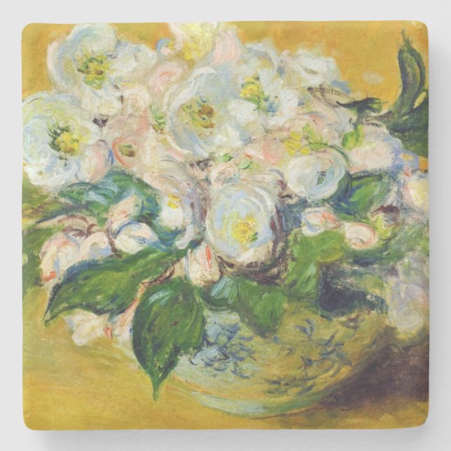 Posavasos De Piedra Rosas navidades (por Claude Monet) (Anverso)