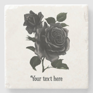 Posavasos De Piedra Rosas Negras Personalizadas Góticas Vintage