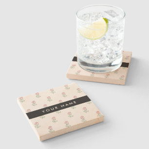 Posavasos De Piedra Rosas Rojas, Patrón De Rosas, Tu Nombre