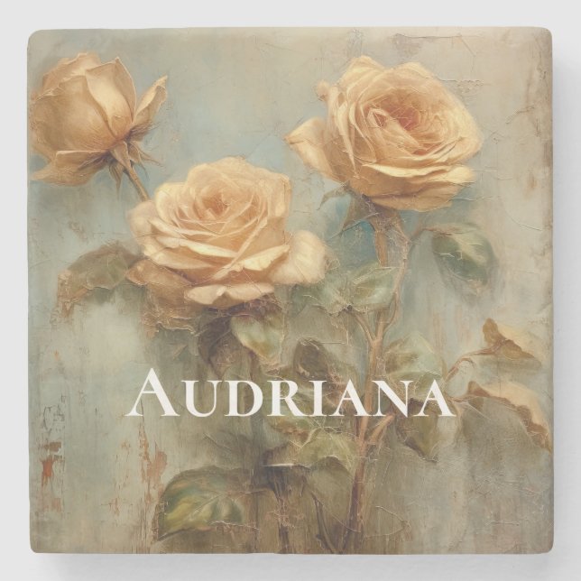 Posavasos De Piedra Rosas románticos de piel de rapaz (Anverso)