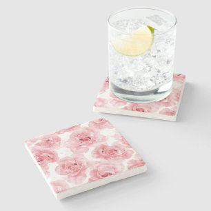 Posavasos De Piedra Rosas rosadas acuarela floral rubor botánico