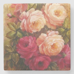 Posavasos De Piedra Rosas Rosadas y Rojas Arte Refinado