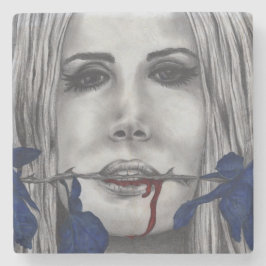 Posavasos De Piedra Rosas Sangrientas Mujer Vampiro Azul Retrato Arte 