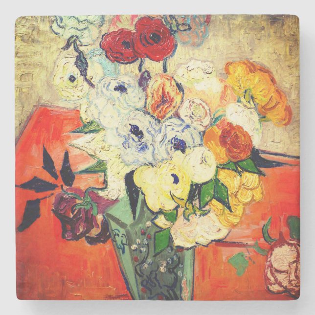 Posavasos De Piedra Rosas Van Gogh y Anemones (Anverso)