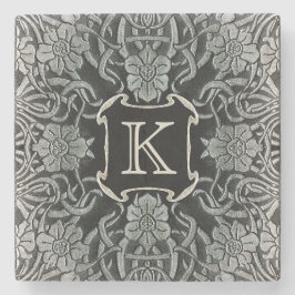 Posavasos De Piedra Rosas Vintage Y Nieves En Monograma Negro