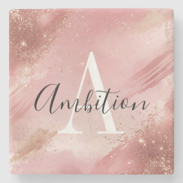 Posavasos De Piedra Rose Gold Glitter Monogram Stone Coaster – Custom 