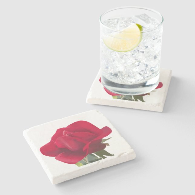 Posavasos De Piedra Rose rouge - Red rose  (Lateral)