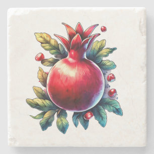 Posavasos De Piedra Rosh Hashana Color del agua Pomegranato Rojo