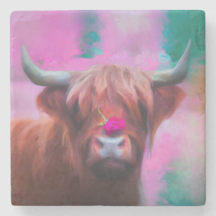 Posavasos De Piedra "Rosie de las Tierras Altas" – Retrato de vaca de