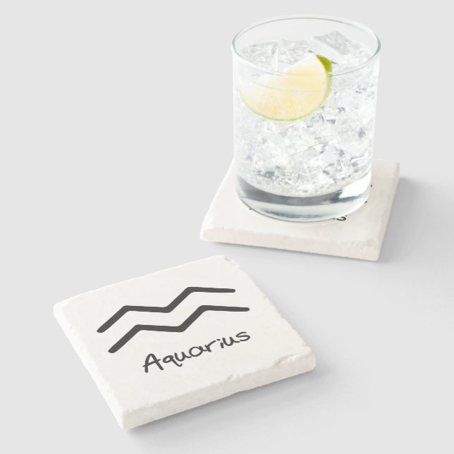 Posavasos De Piedra Rótulo Aquarius Zodiac sobre fondo blanco (Lateral)