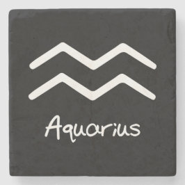 Posavasos De Piedra Rótulo Aquarius Zodiac sobre fondo negro