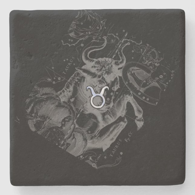Posavasos De Piedra Rótulo cromado como Taurus Zodiac en Hevelius Blac (Anverso)