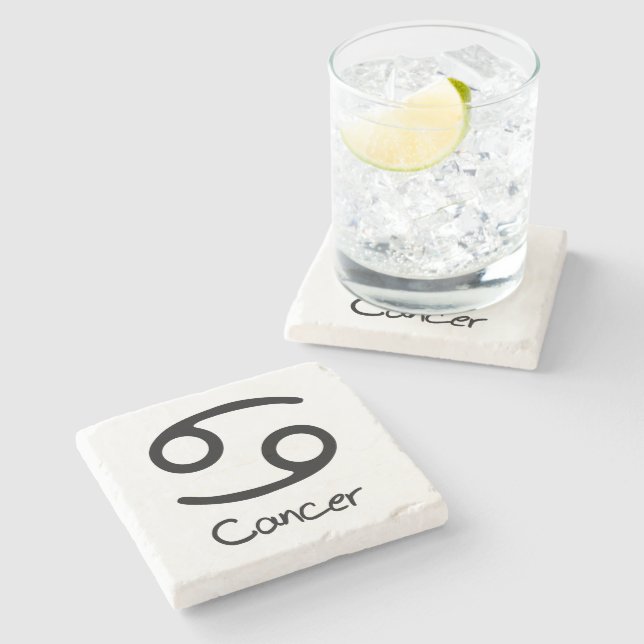 Posavasos De Piedra Rótulo Zodiaco contra el Cáncer sobre fondo blanco (Lateral)