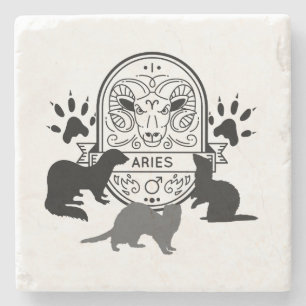 Posavasos De Piedra Rótulo zodiaco y Mascotas coincidentes. Aries.Ferr