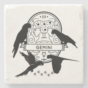Posavasos De Piedra Rótulo zodiaco y Mascotas coincidentes. Gemini - P