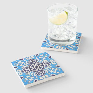 Posavasos De Piedra Royal Blue Ceramic Classic Geometric Mosaic